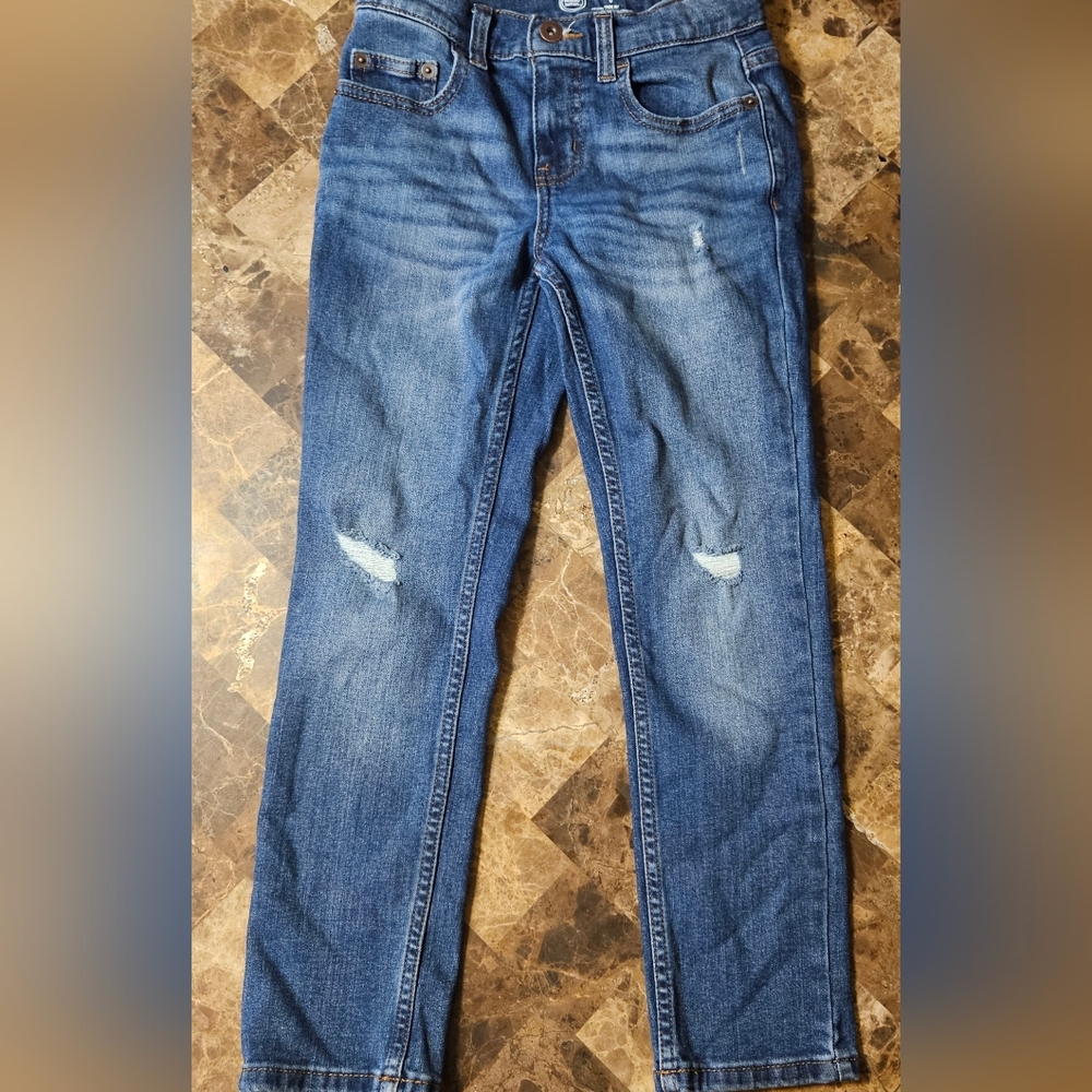 WONDER NATION Boy's Distressed Denim Blue Jeans, 8 Slim - Picture 2 of 8